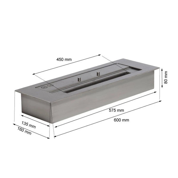 Quemador de bioetanol alargado de 3,5 Litros - 60 cm