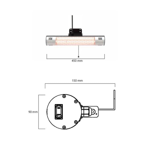 Calefactor de patio eléctrico de pared 1500 W, GT