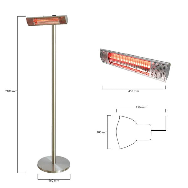 Calefactor de patio eléctrico de suelo 1500 W, GT, plateado