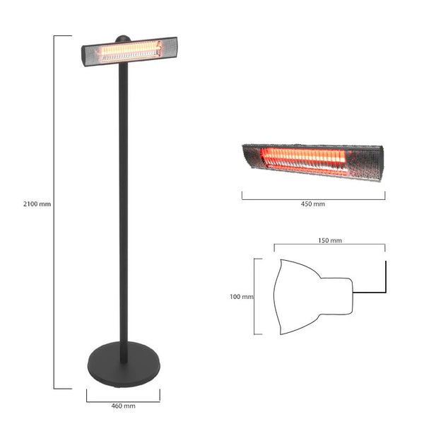 Calefactor de patio eléctrico de suelo 1500 W, GT, negro