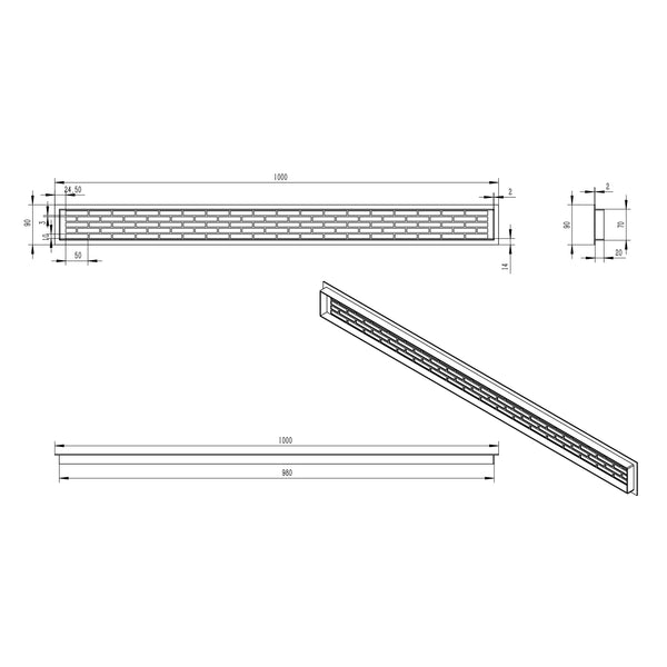 Rejilla de ventilación blanca - 100x9 cm - 450 cm²
