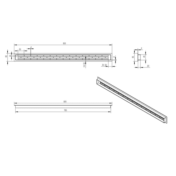 Rejilla de ventilación negra - 80x6.5 cm - 210 cm²