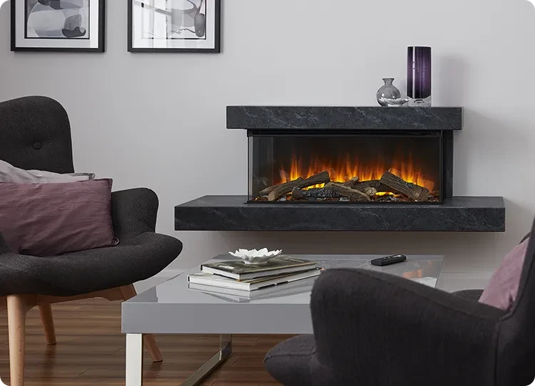 chimenea eléctrica de pared con marco de mármol de British Fires