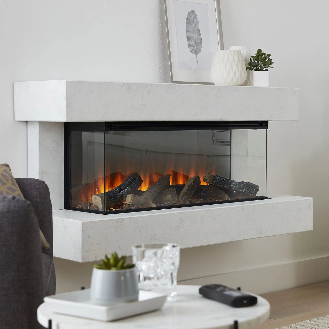 chimenea eléctrica blanca