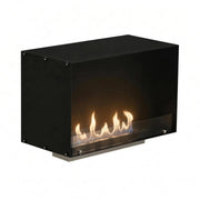 Foco One 800 one-sided built-in bioethanol fireplace with a lit realistic flame, white background studio shot