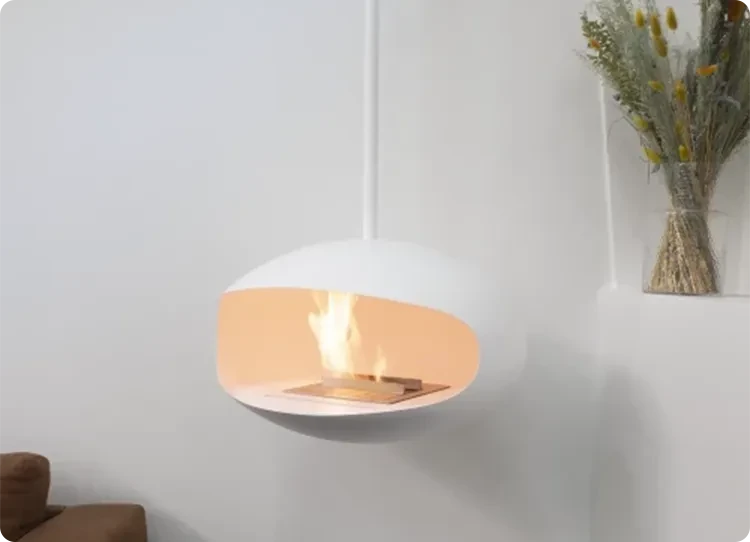 Chimenea colgante de bioetanol Cocoon Aeris en blanco