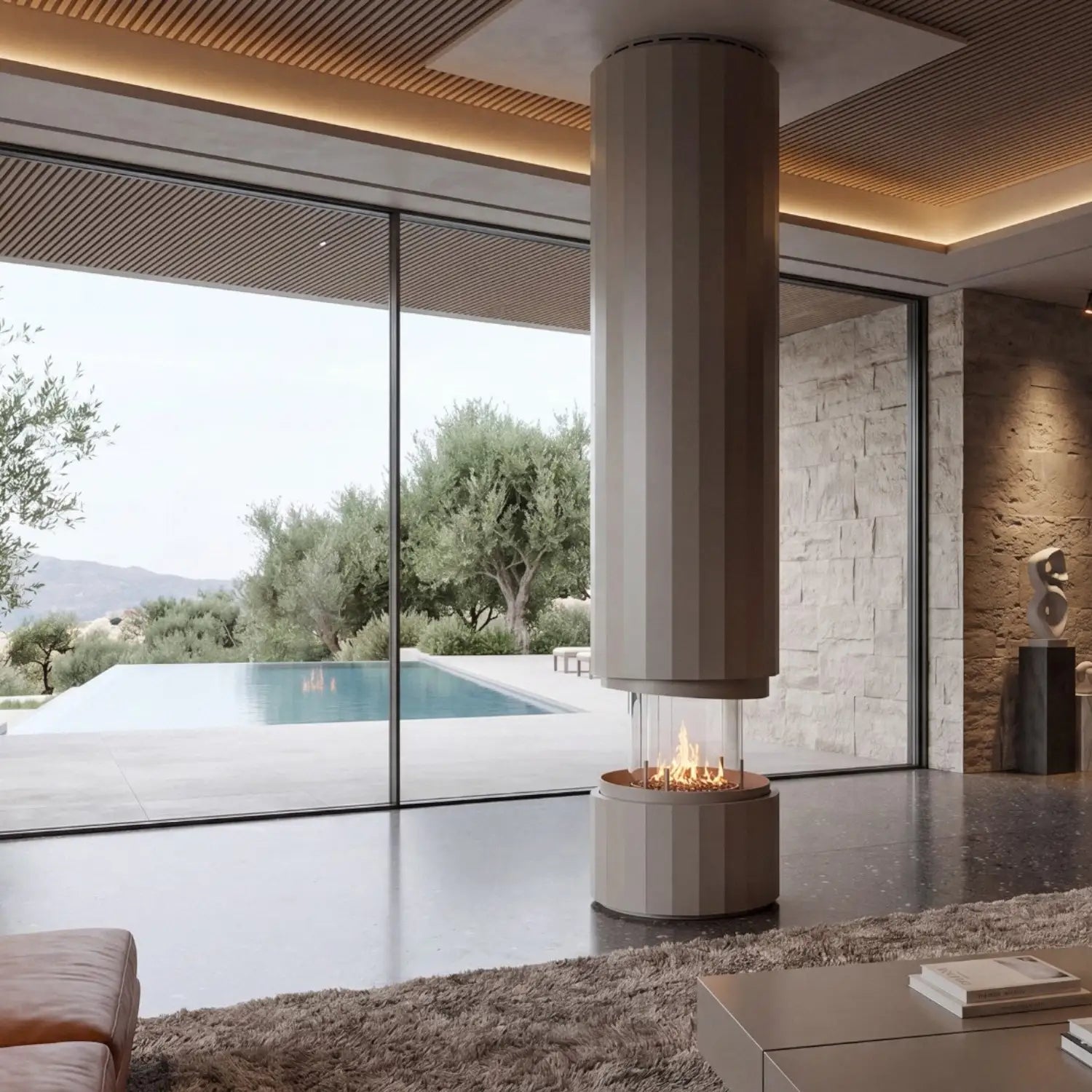 Pillar - Chimenea de bioetanol suspendida - Gris seda