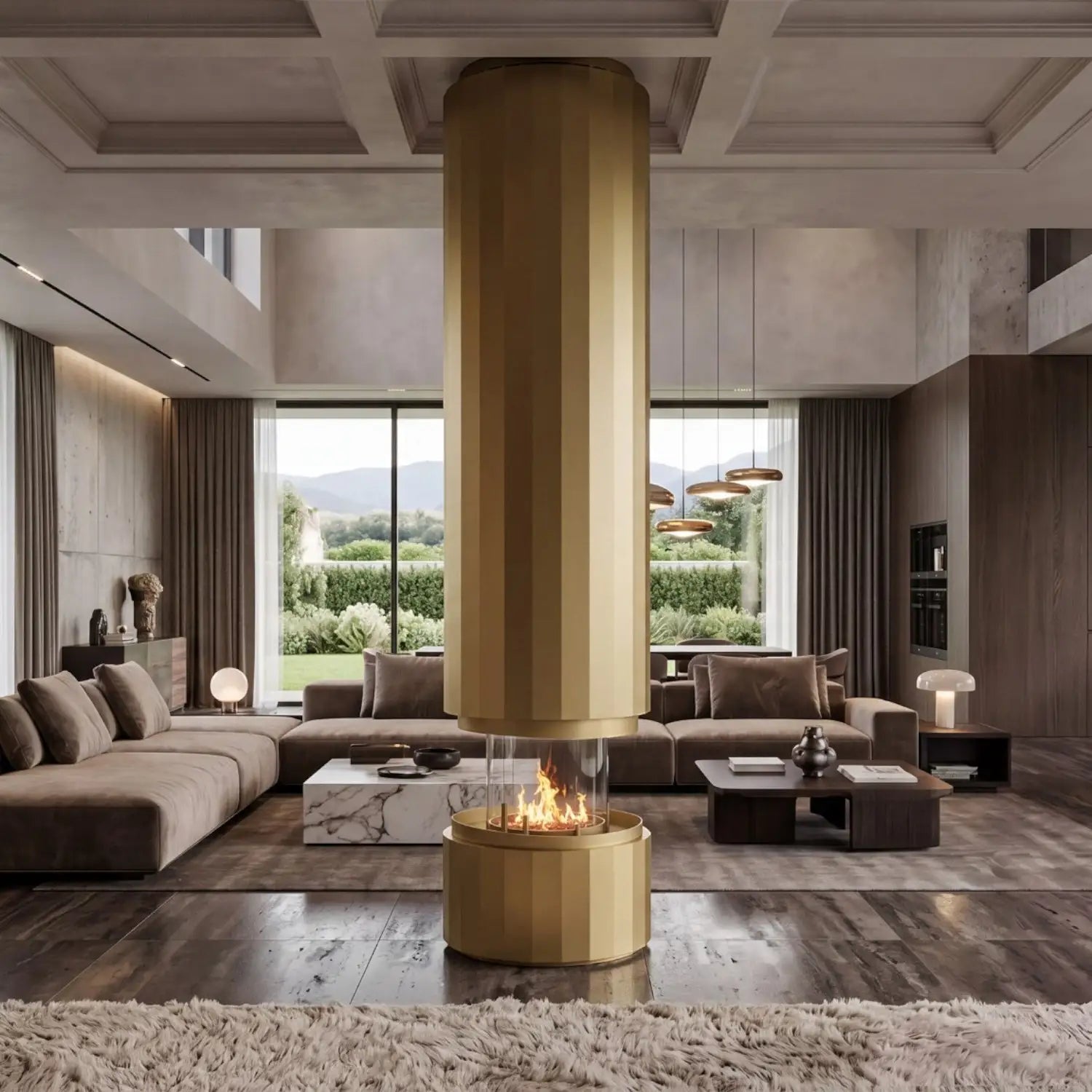 Pillar - Chimenea de bioetanol suspendida - Oro metálico