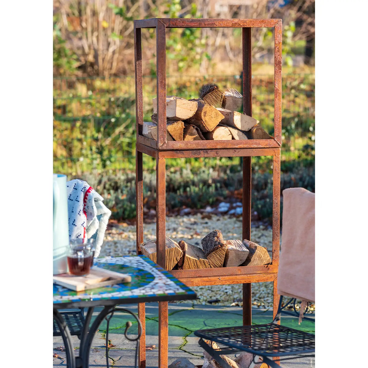 Wood Storage Box in Corten Steel - 50 cm