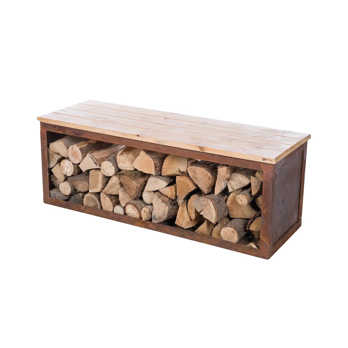 Almacenamiento de madera en acero corten