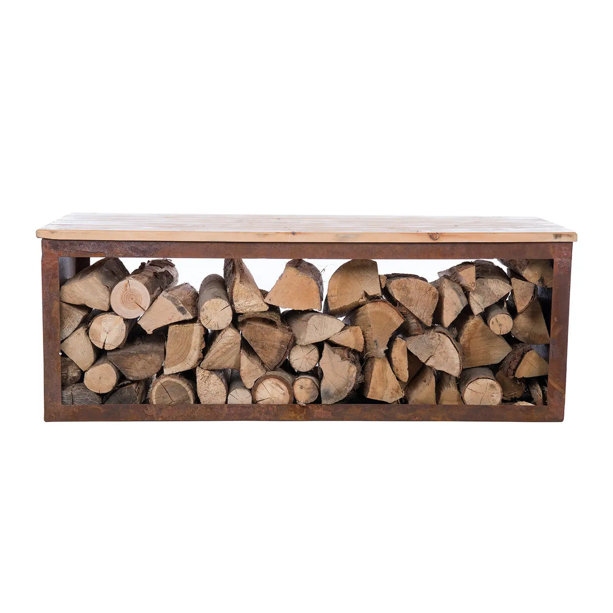 Almacenamiento de madera en acero corten