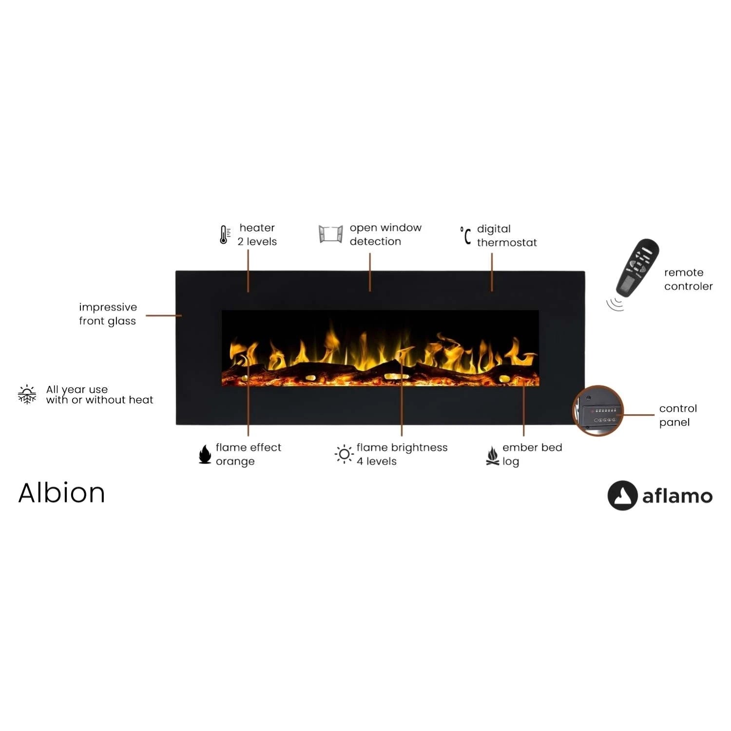 Chimenea Eléctrica Negra Albion de 128 cm