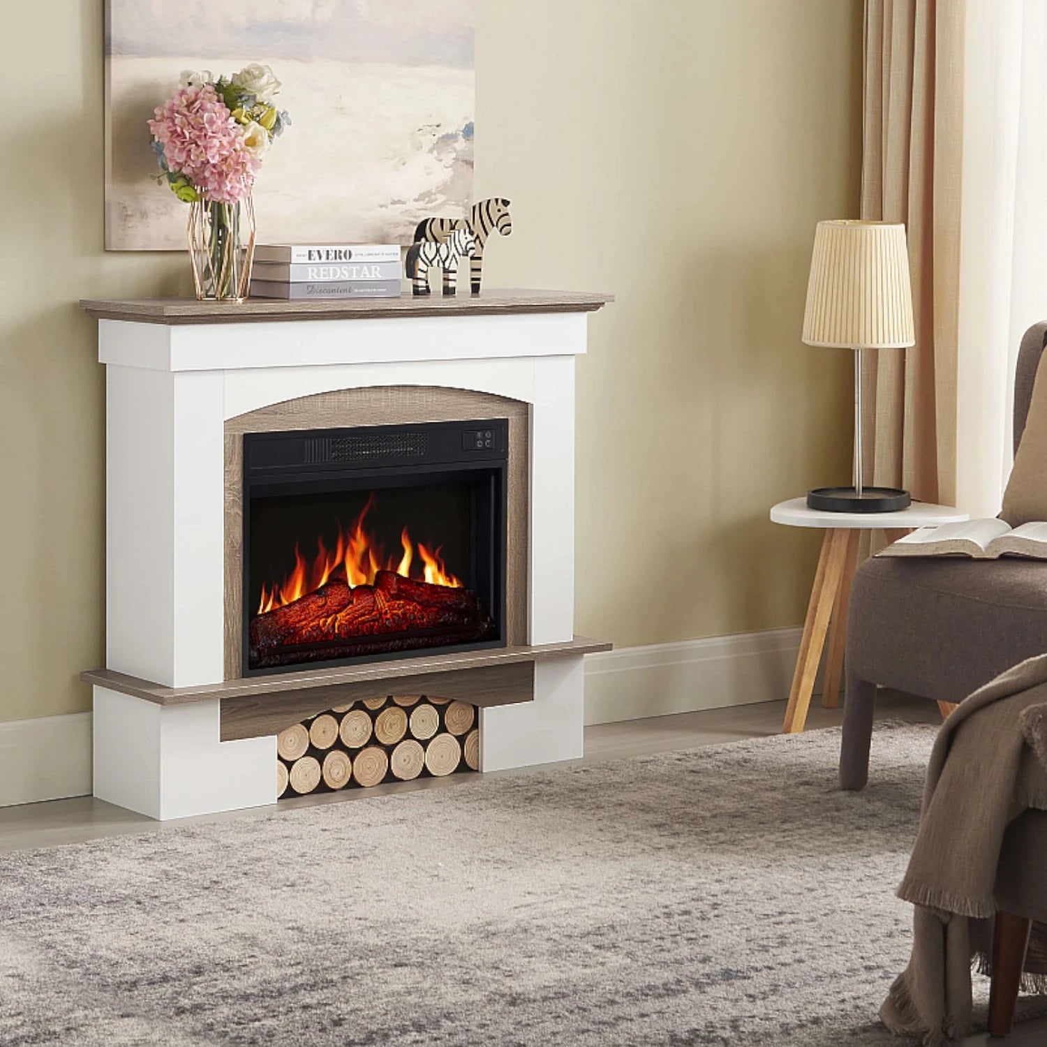 Chimenea Eléctrica Woodley - Roble Blanco/Gris