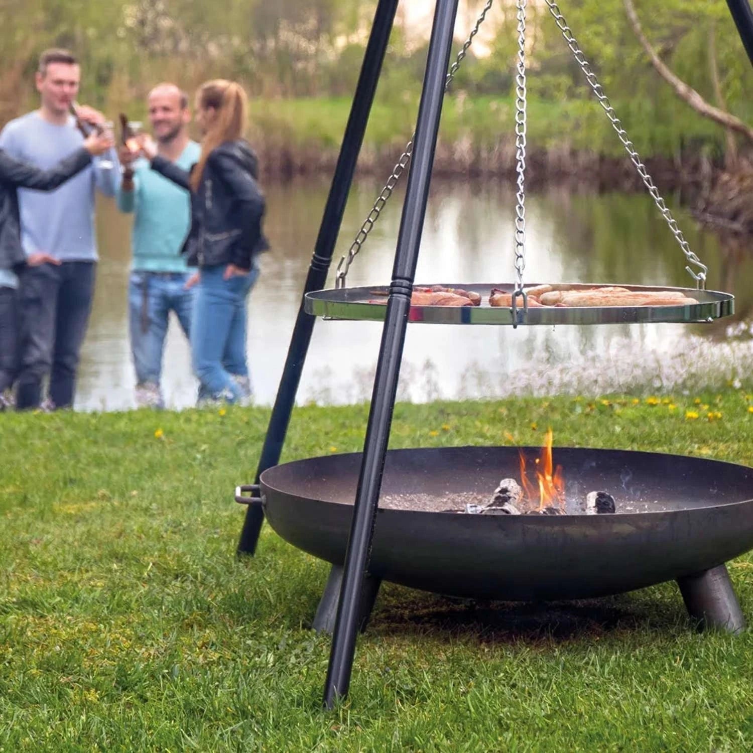BBQ tripod, designed for grilling over an open flame with stability and versatility