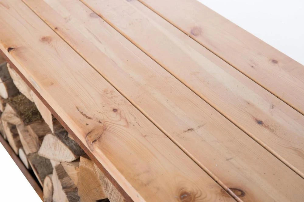 Almacenamiento de madera en acero corten