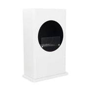 Bio chimenea de color blanco con un corte redondo