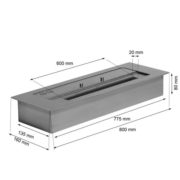 Quemador de bioetanol alargado de 4 litros - 80 cm