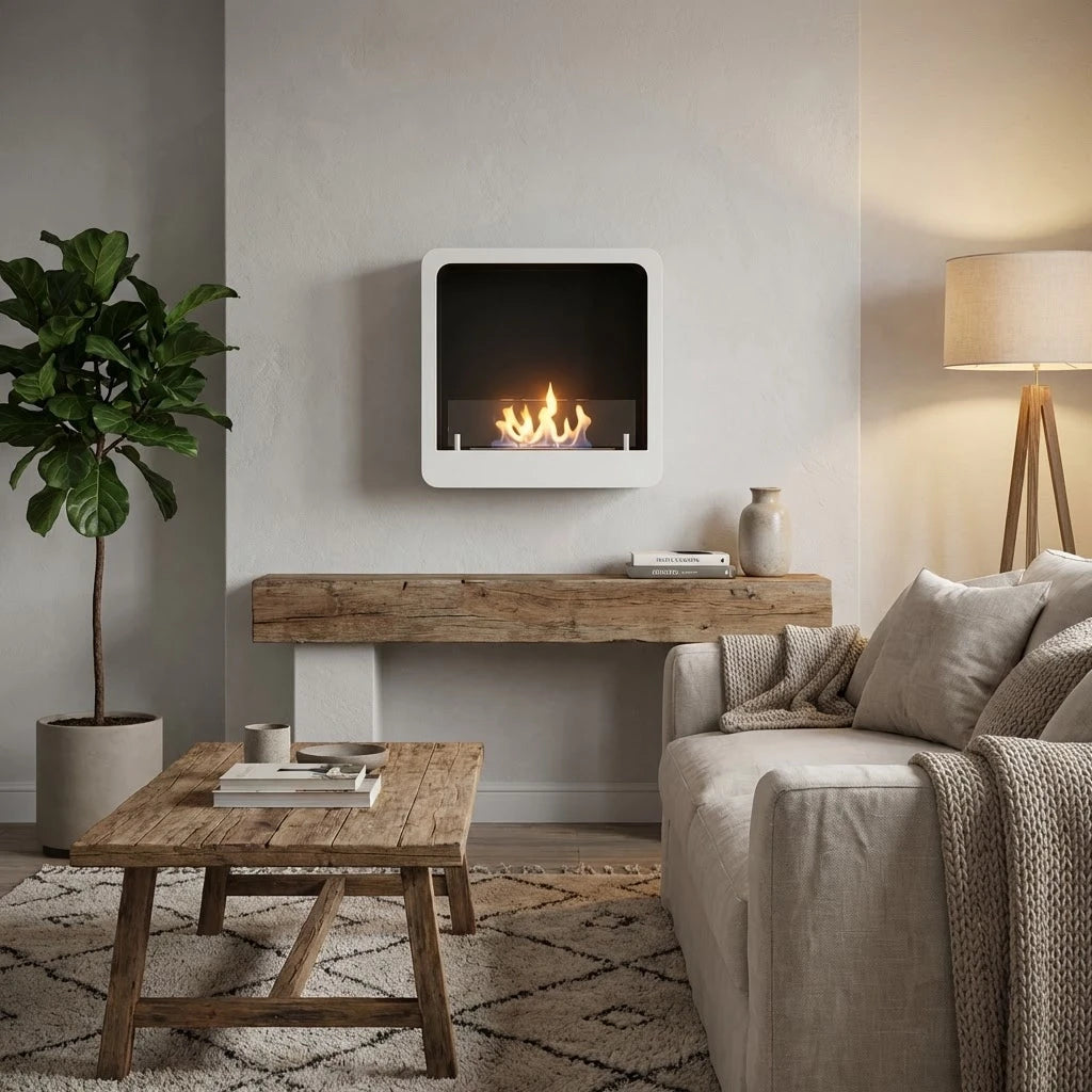 Chimenea bioetanol cuadrada en blanco