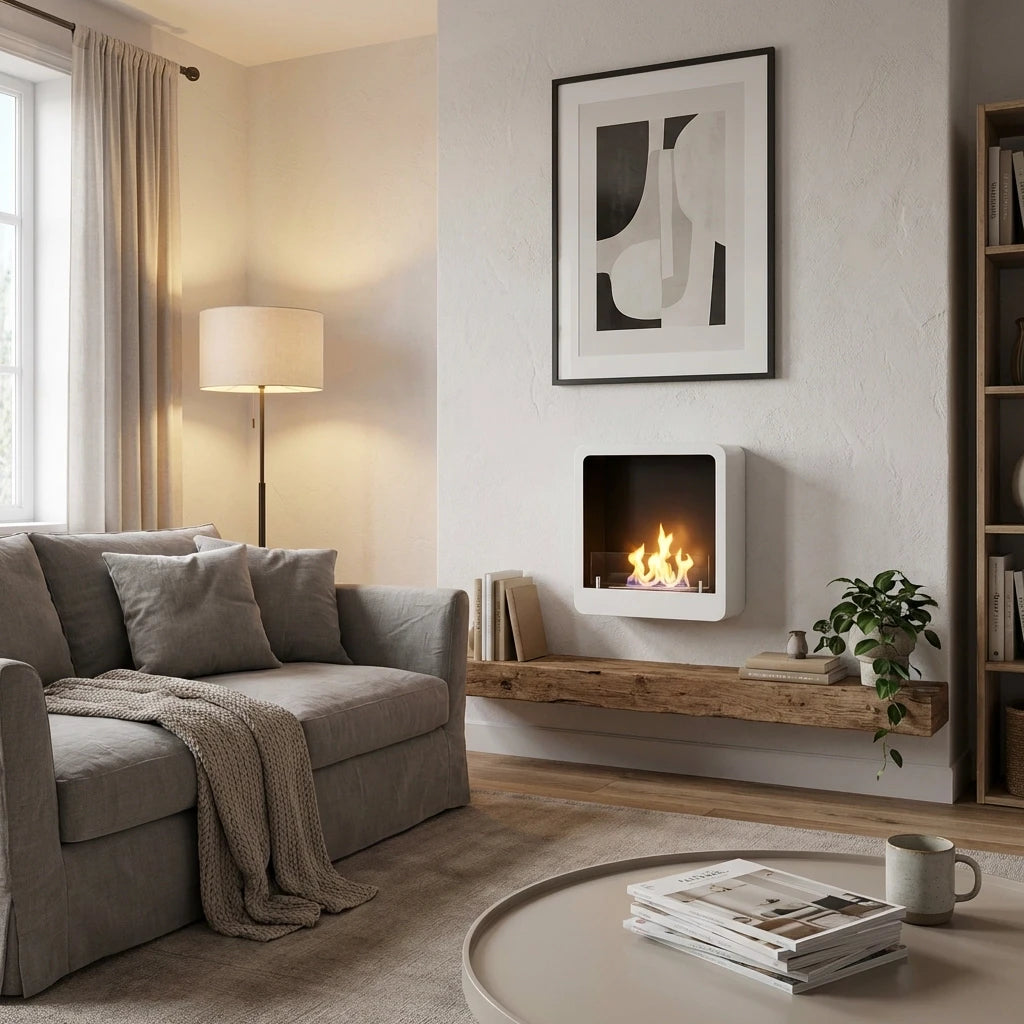 Chimenea bioetanol cuadrada en blanco