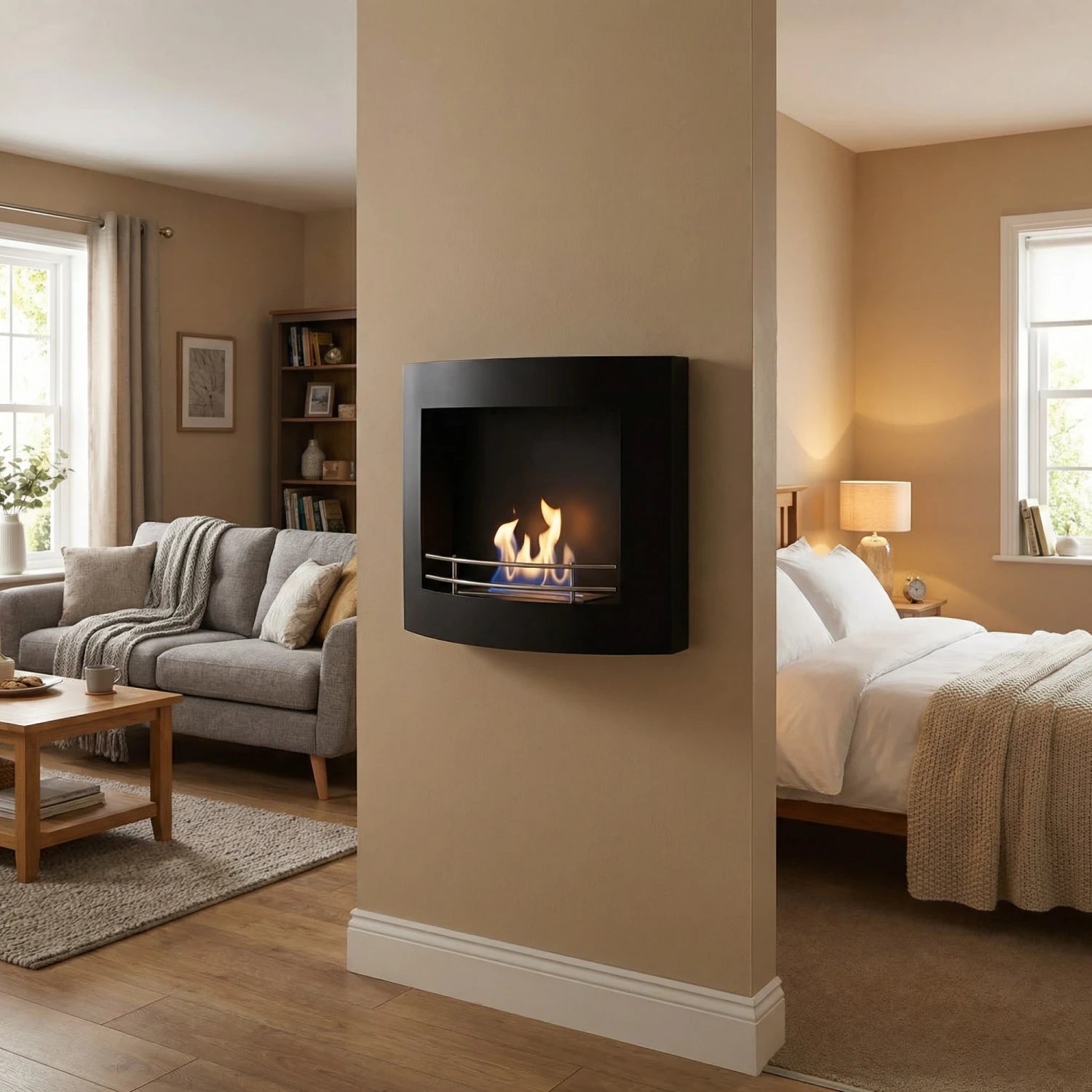 Chimenea de bioetanol curvada para pared - Negro