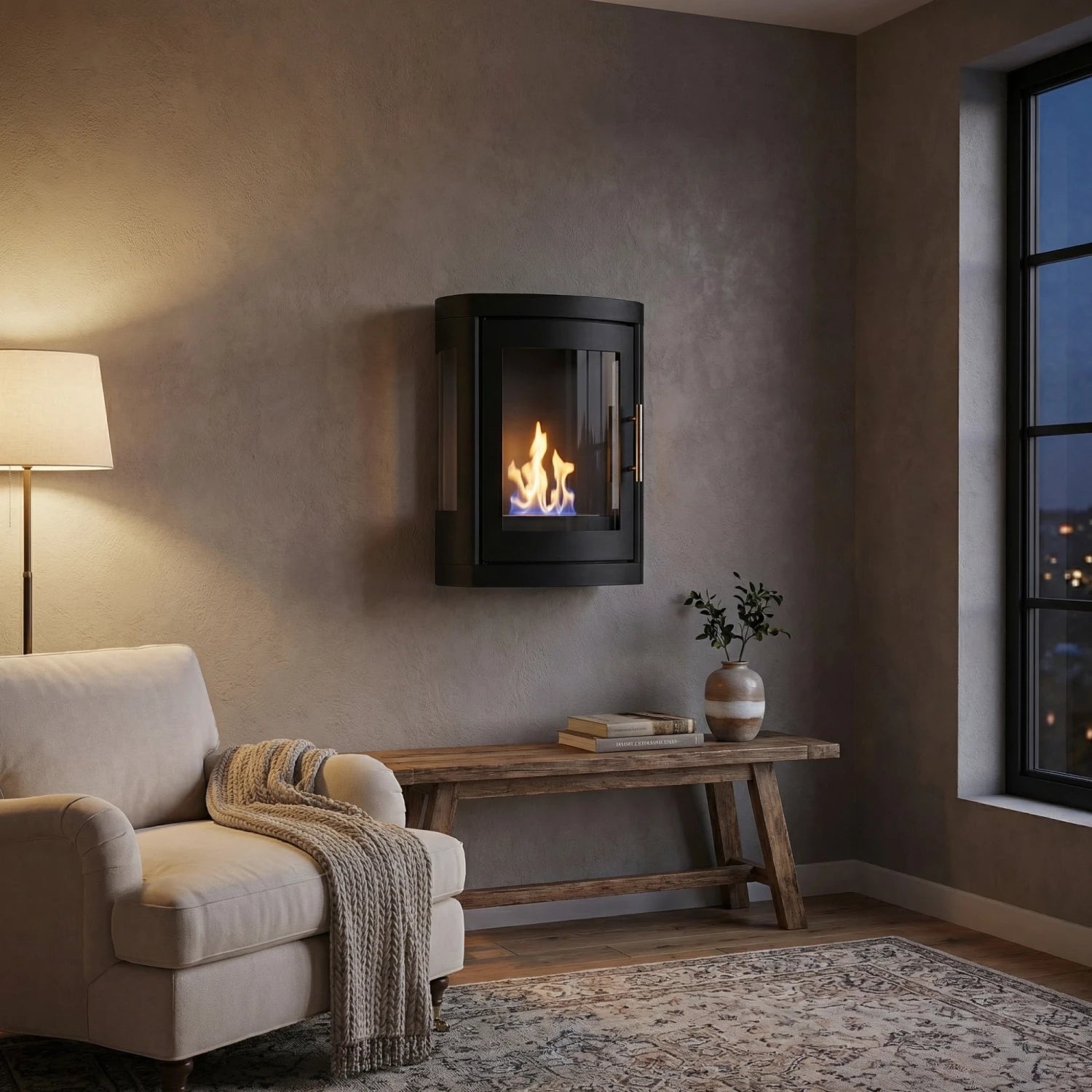 Oregon - Wall-mounted bioethanol wood-burner style fireplace