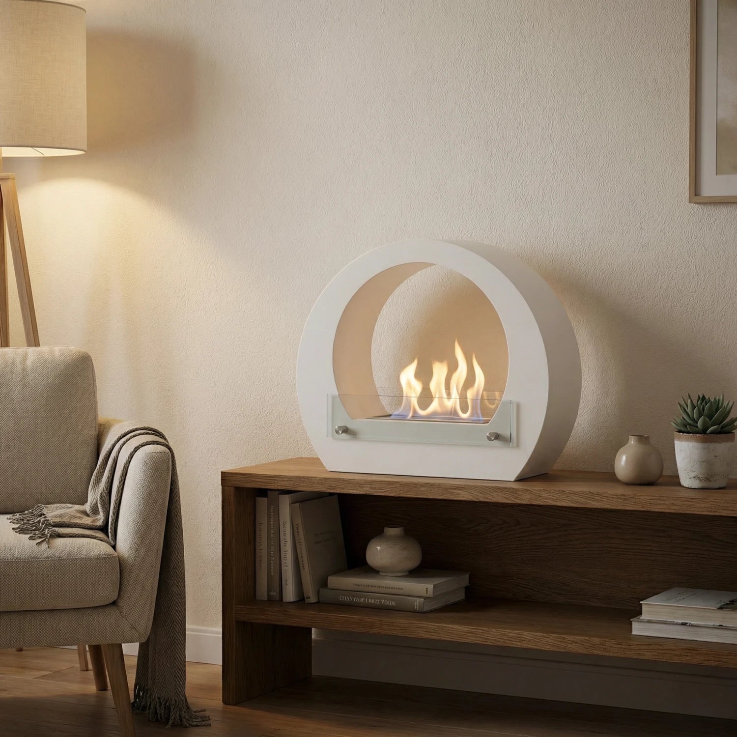 Dallas - Chimenea bioetanol arqueada - Blanco