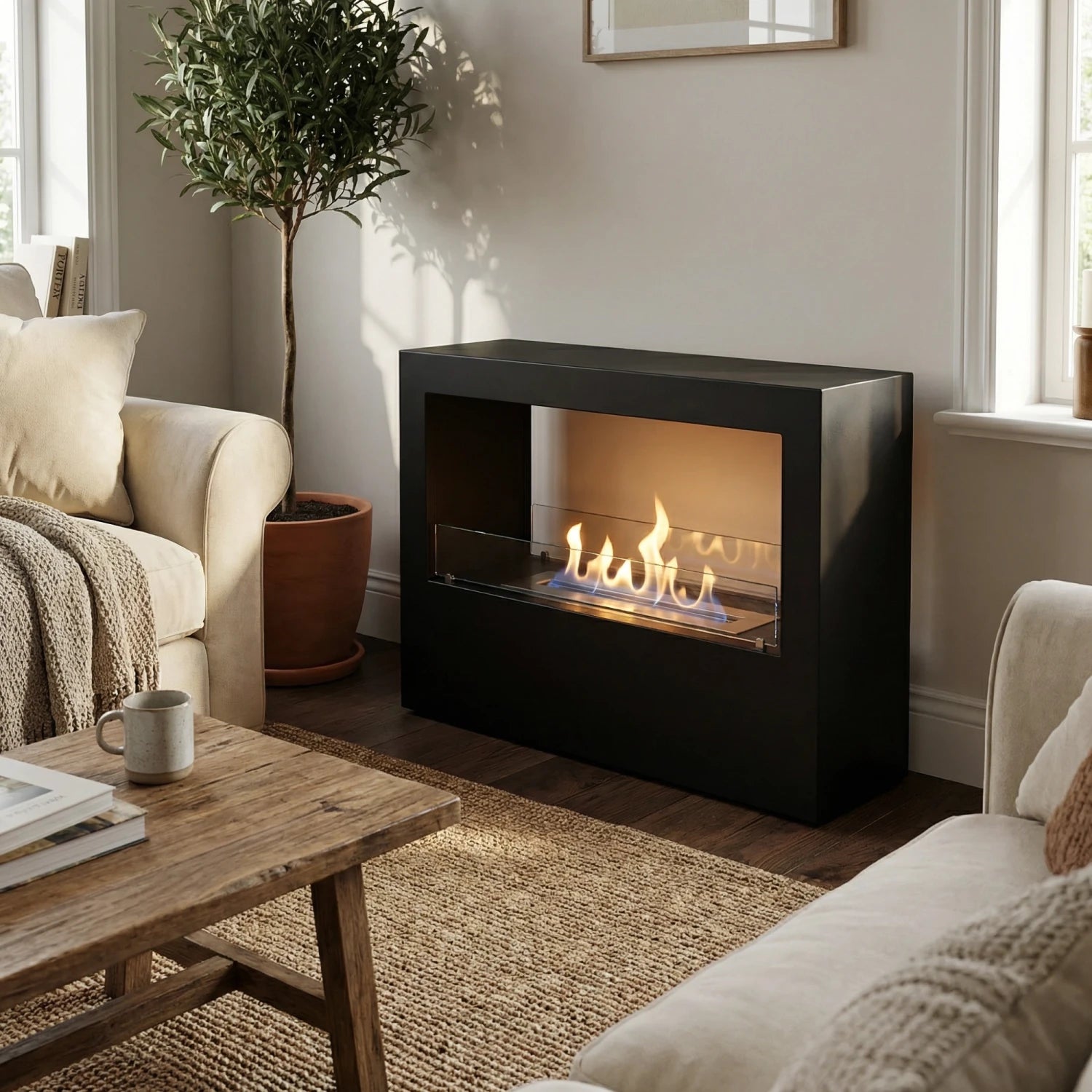 Chimenea de bioetanol de suelo - Negro
