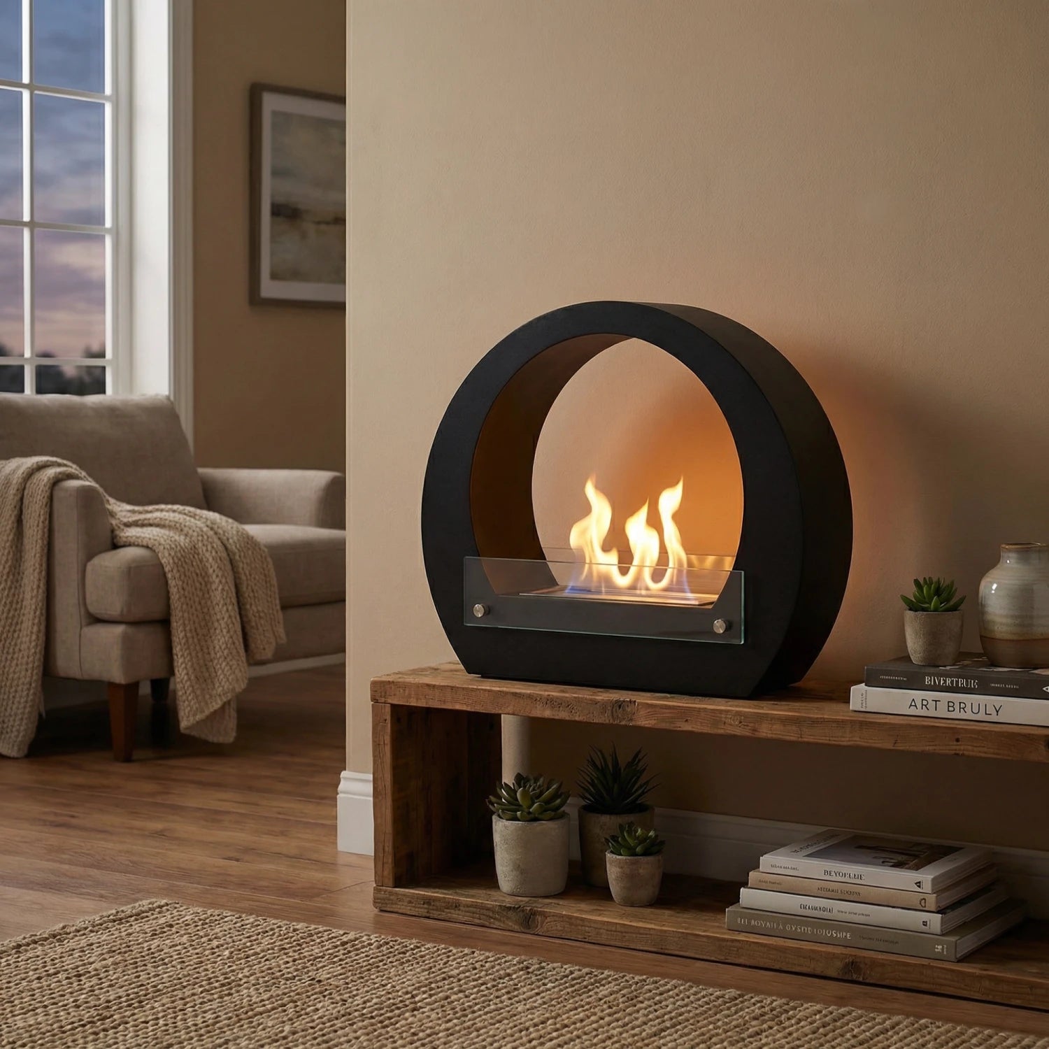Chimenea bioetanol arqueada - Negro