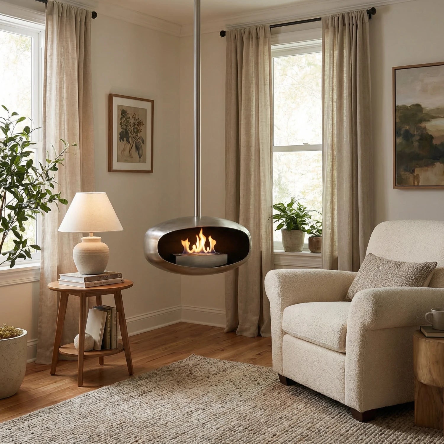 Hein and Haugaard UFO-60 Round-beamed, high-flame bio fireplace in steel