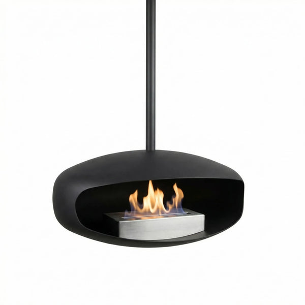Black UFO-60 Hein & Haugaard handcrafted ceiling-mounted fireplace