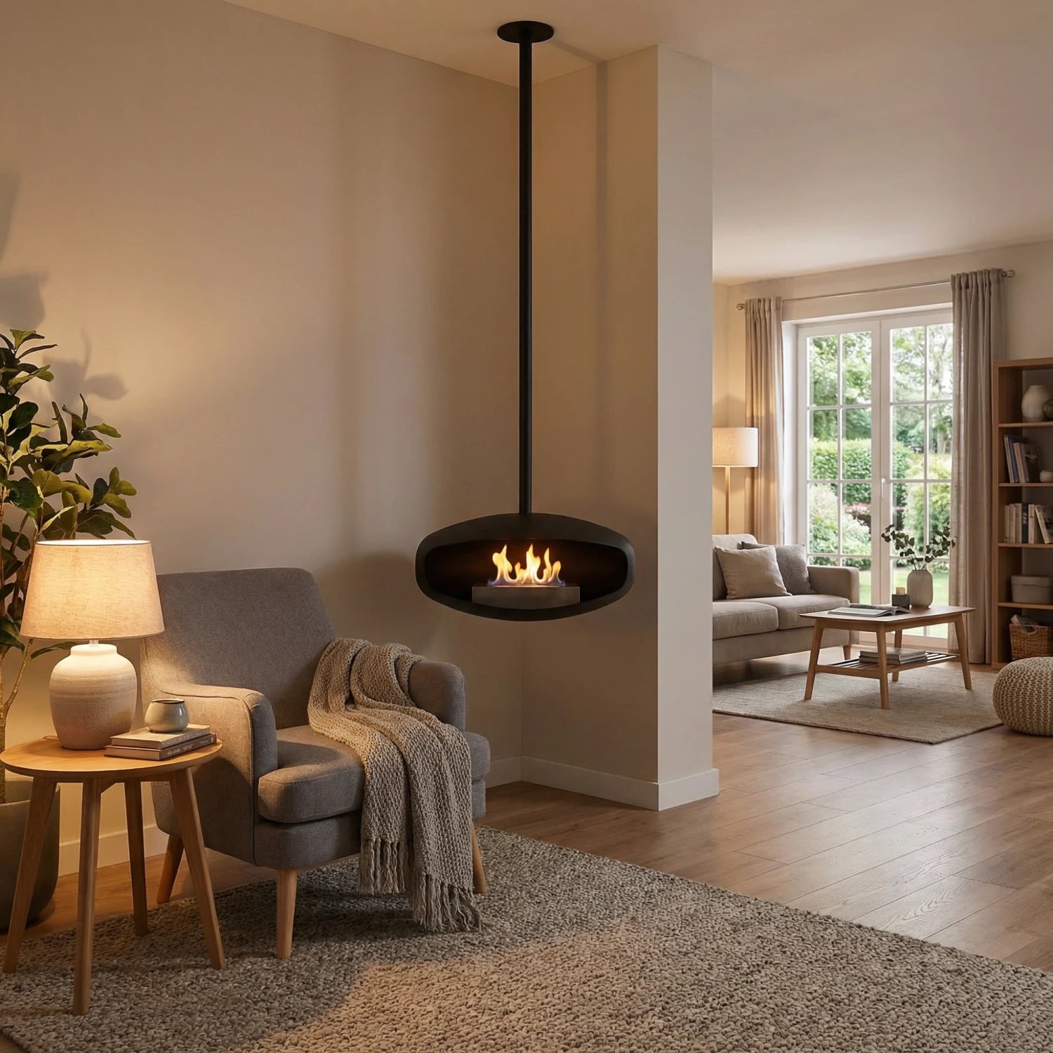 Black UFO-60 Hein & Haugaard handcrafted ceiling-mounted fireplace