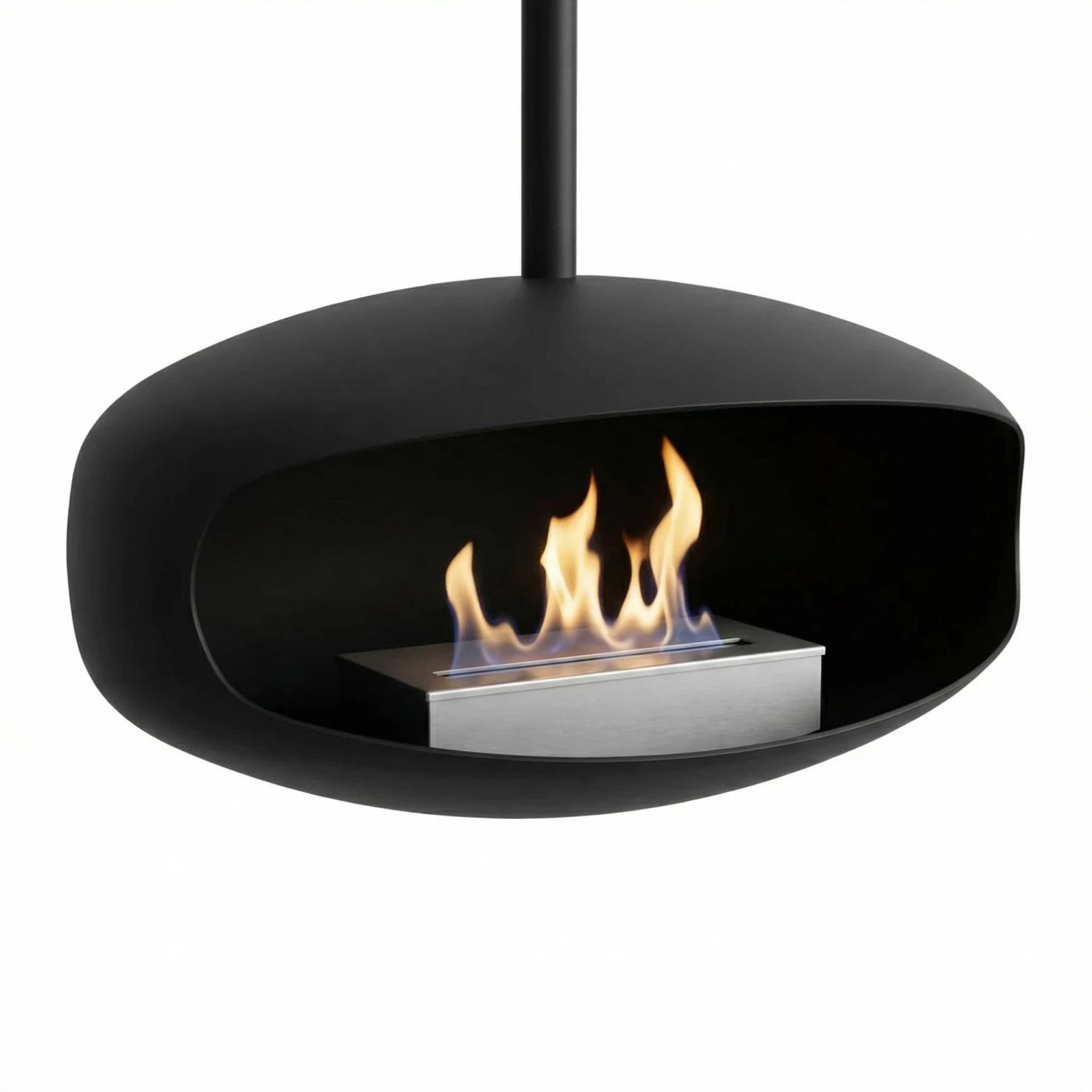 Black UFO-60 Hein & Haugaard handcrafted ceiling-mounted fireplace