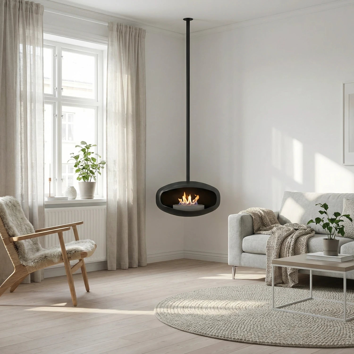 Black UFO-50 Hein & Haugaard handcrafted ceiling-mounted fireplace