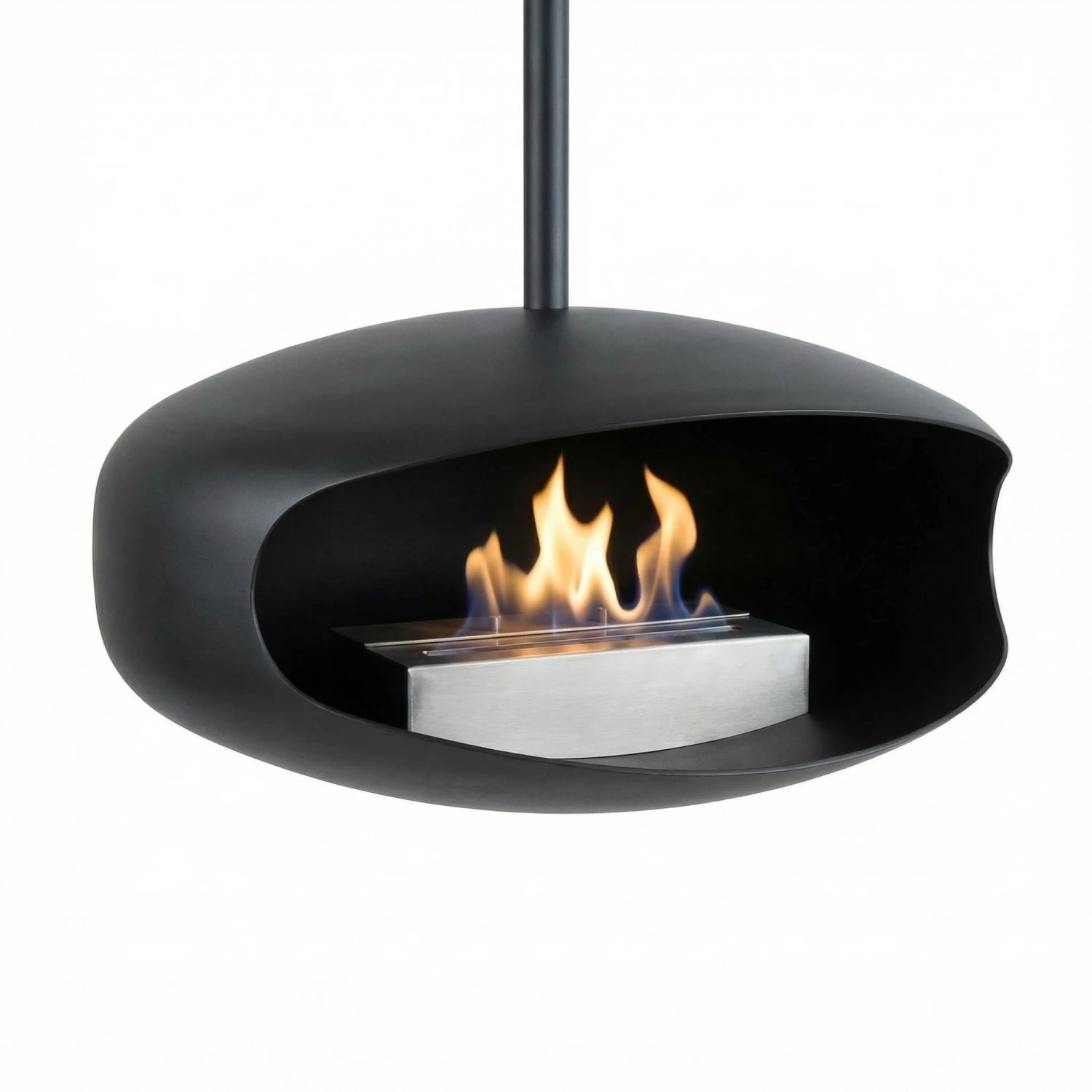 Black UFO-50 Hein & Haugaard handcrafted ceiling-mounted fireplace