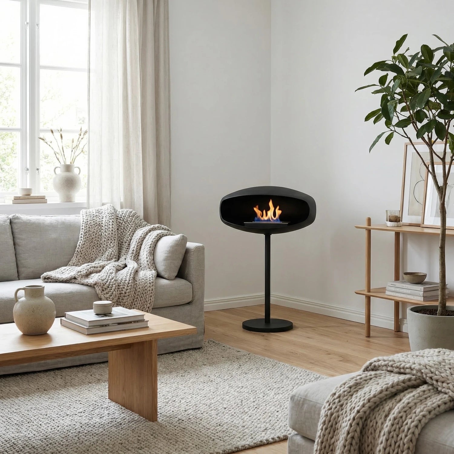 Black, freestanding biofire UFO-60 from Hein & Haugaard