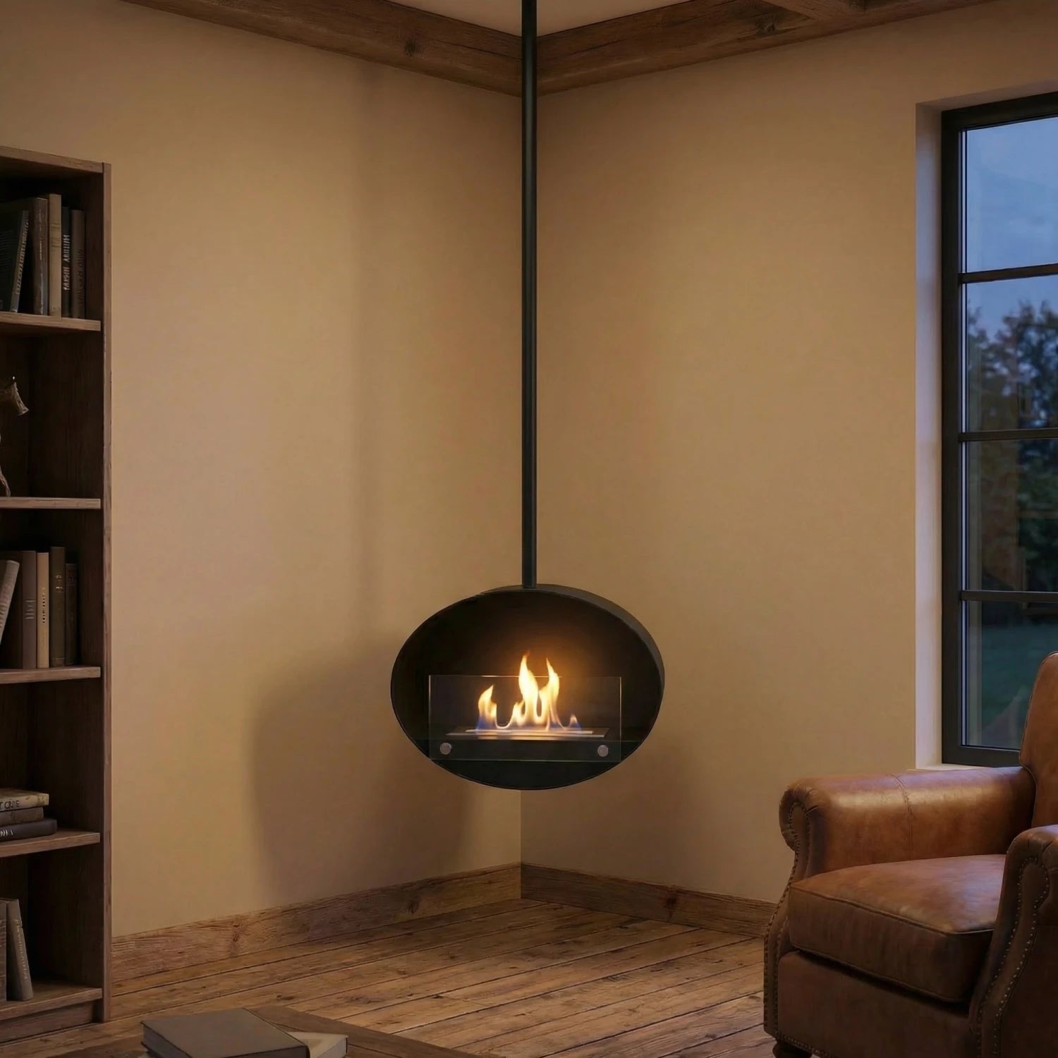 Halifax Black Oval Suspended Bio Fireplace 60 cm