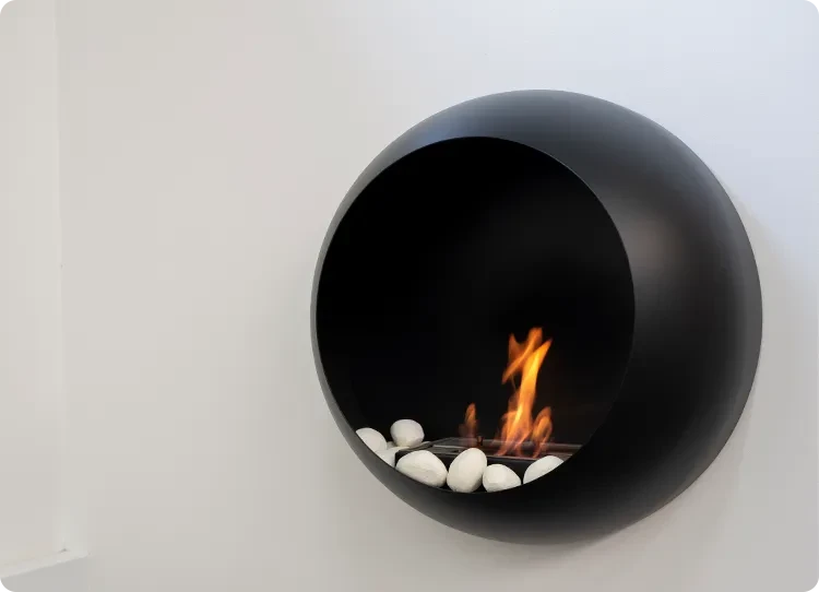 Chimenea de bioetanol con accesorios de piedra blanca