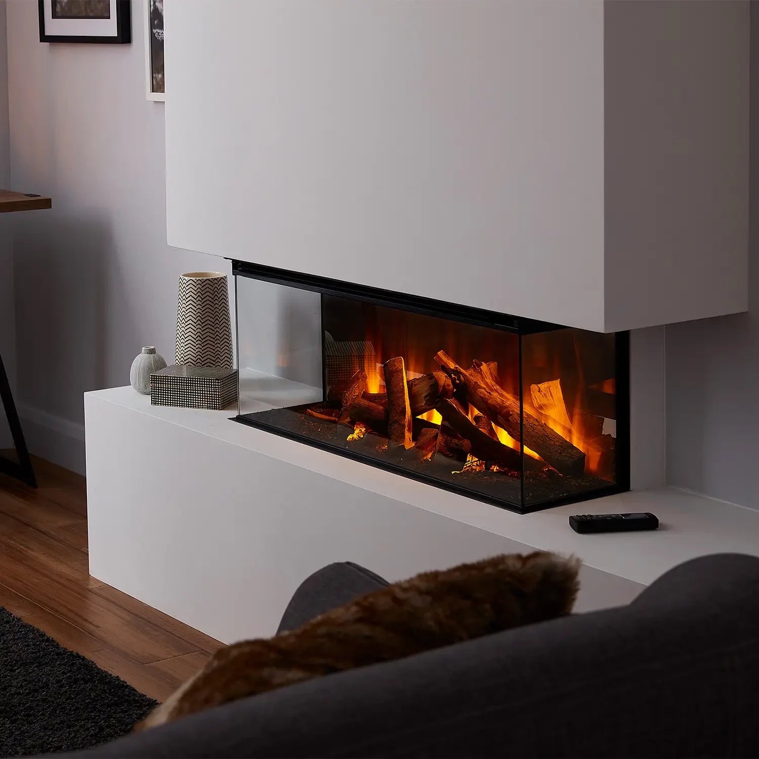 British Fires New Forest 870 built-in electric fireplace with multi-sided flame view