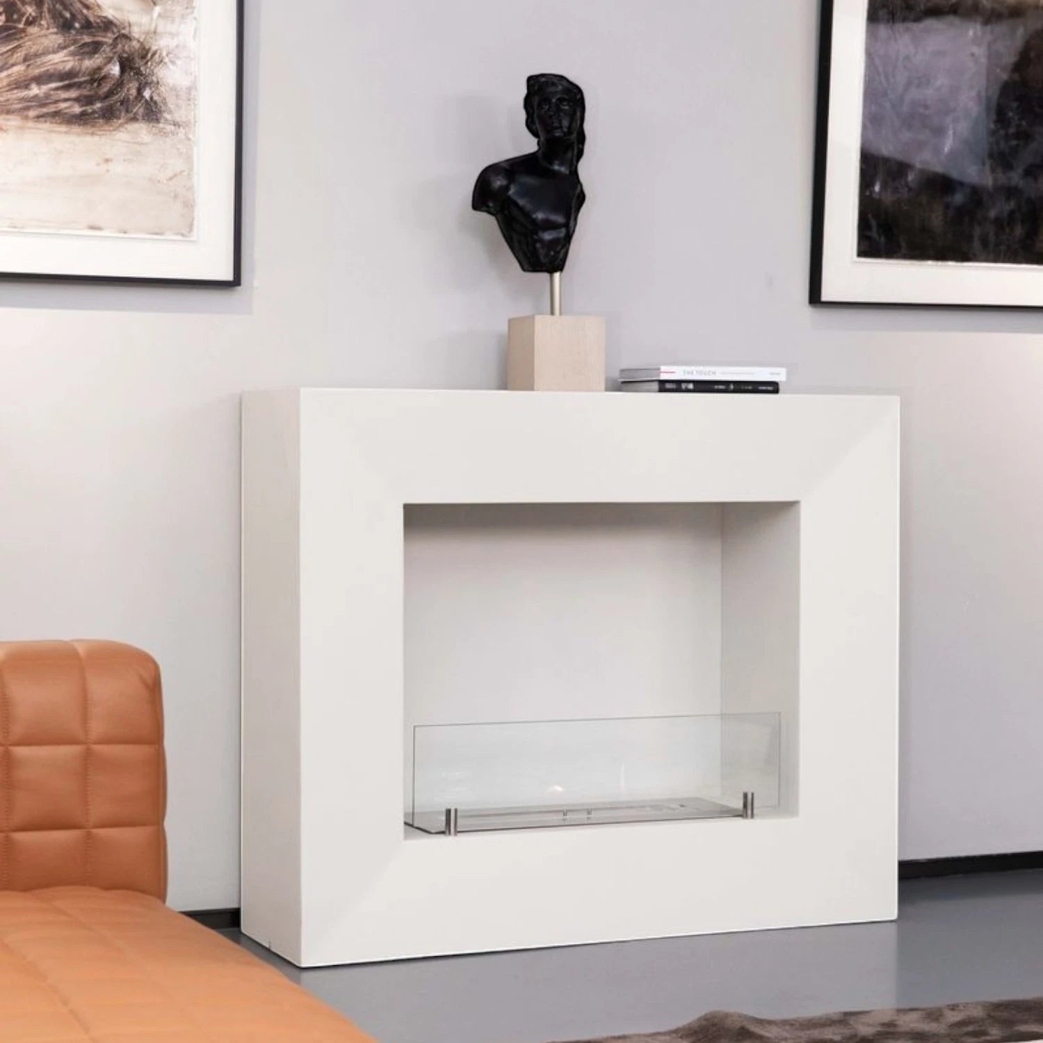 MILANO bioethanol fireplace in Cream White – freestanding with glass