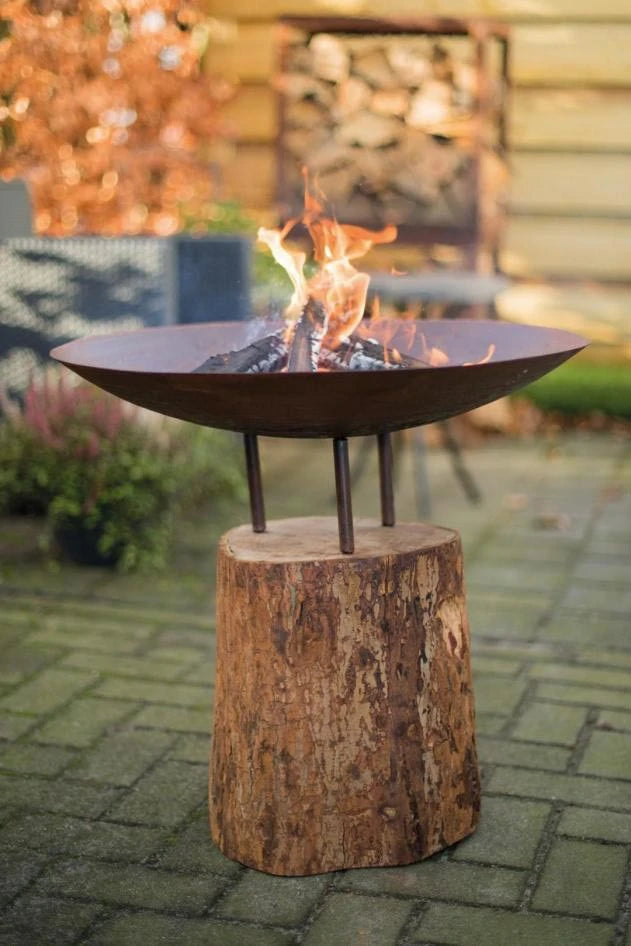Corten Steel Firepit On A Wooden Base