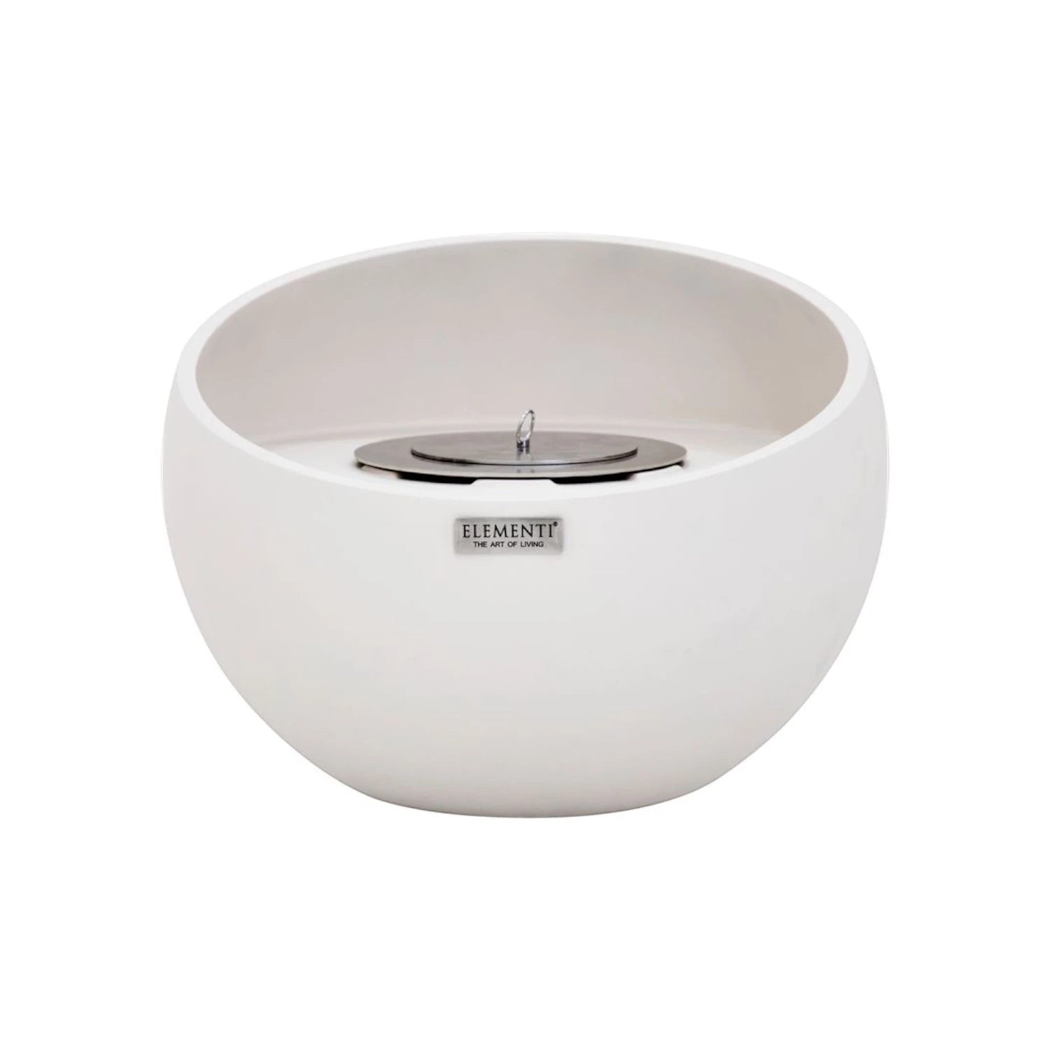 FIRENZE bioethanol fireplace – small round model in white fiber concrete with glass insert