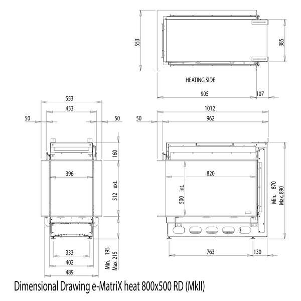 e-Matrix 800/500 RD - Chimenea vapor de agua