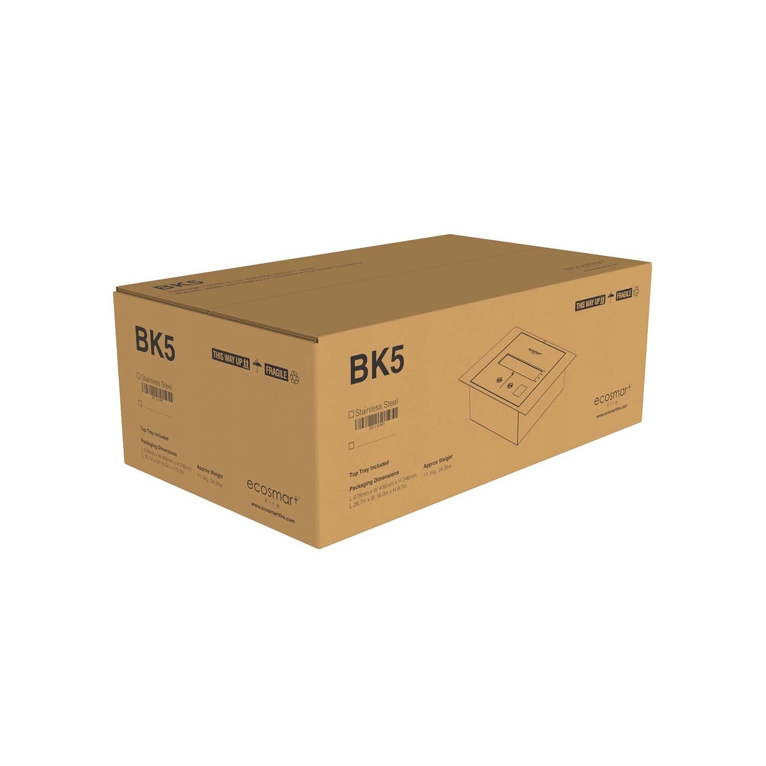 BK5 bioethanol burner with sleek rectangular flame opening