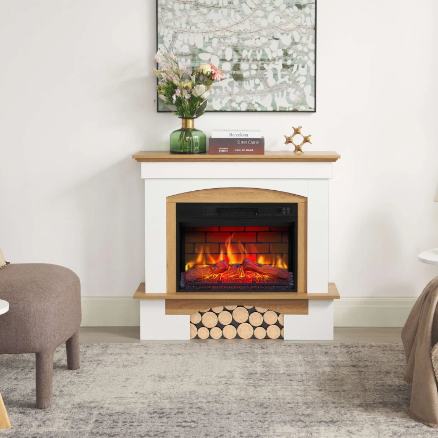 Chimenea Eléctrica Woodley – Blanco/Roble Natural