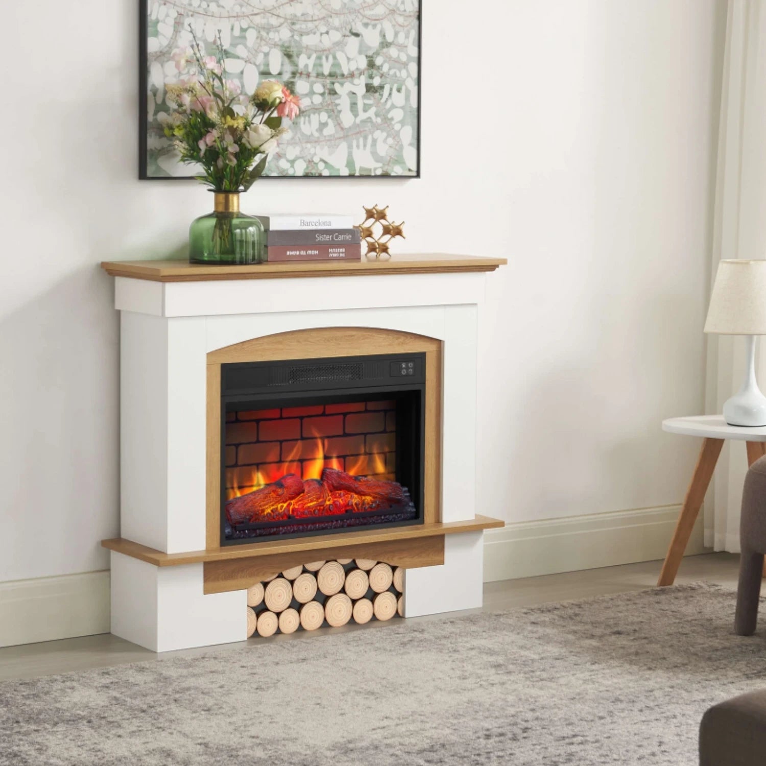 Chimenea Eléctrica Woodley – Blanco/Roble Natural