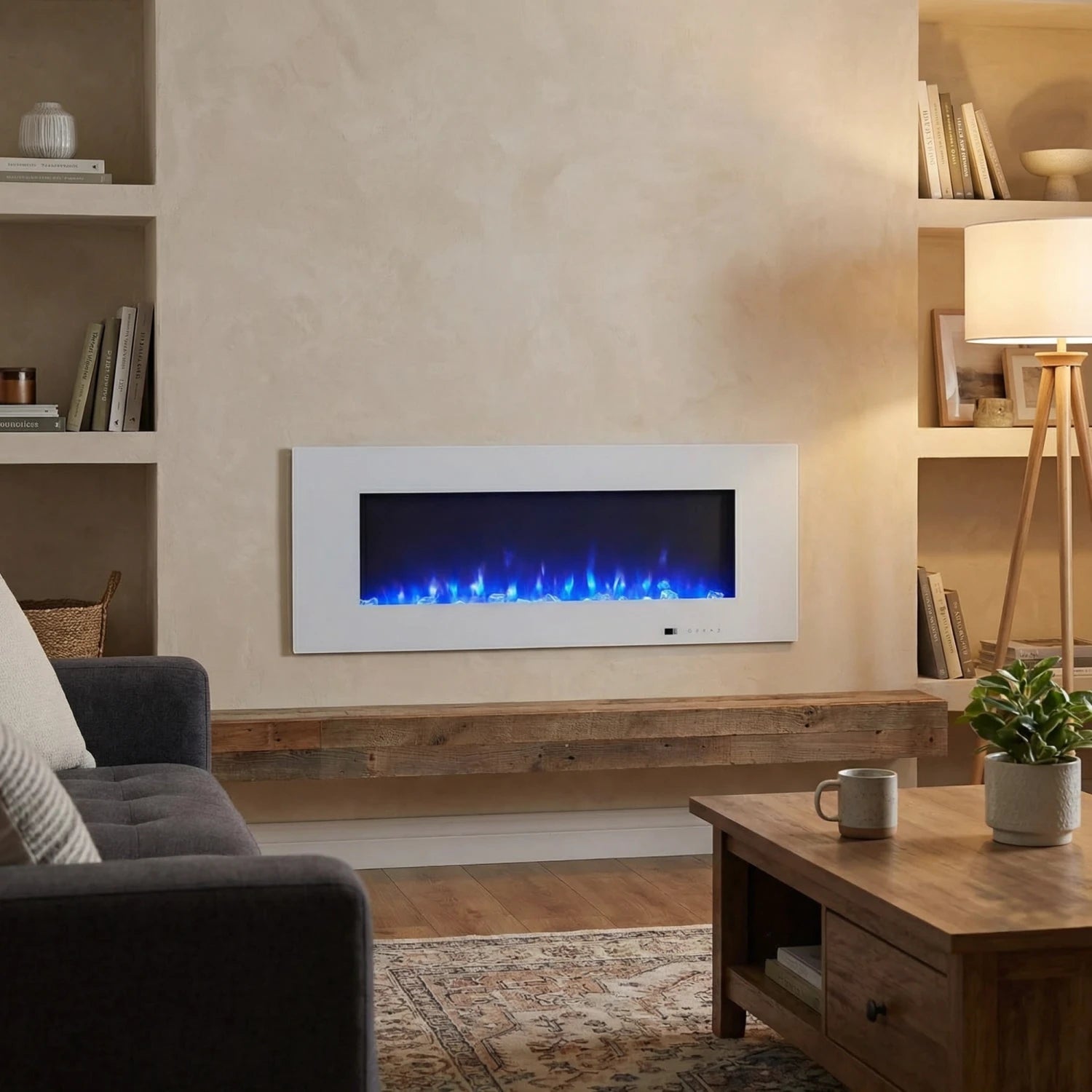 Azurite 127 cm - Chimenea eléctrica de pared en blanco