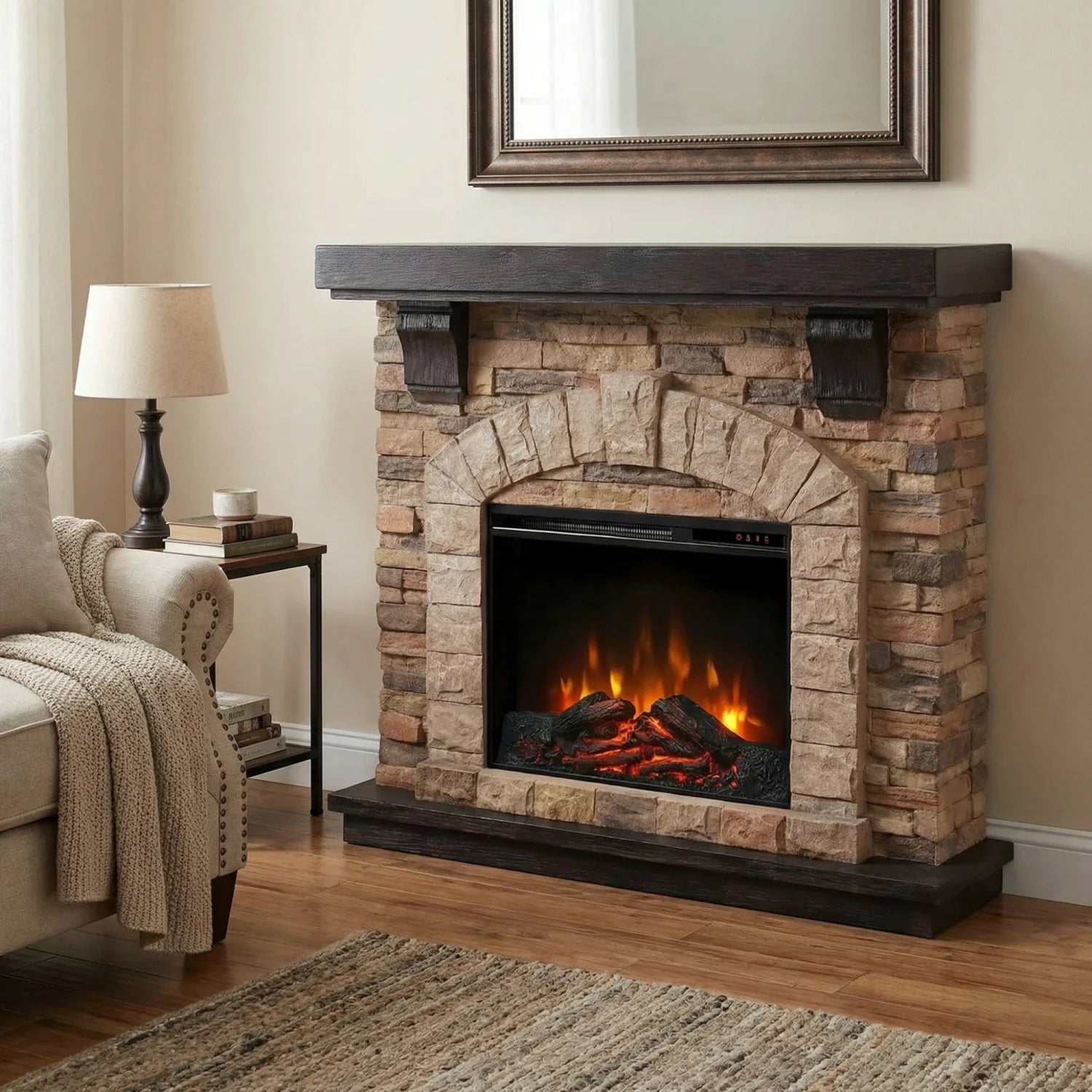 Eira - Chimenea eléctrica con diseño Clásico de Piedra