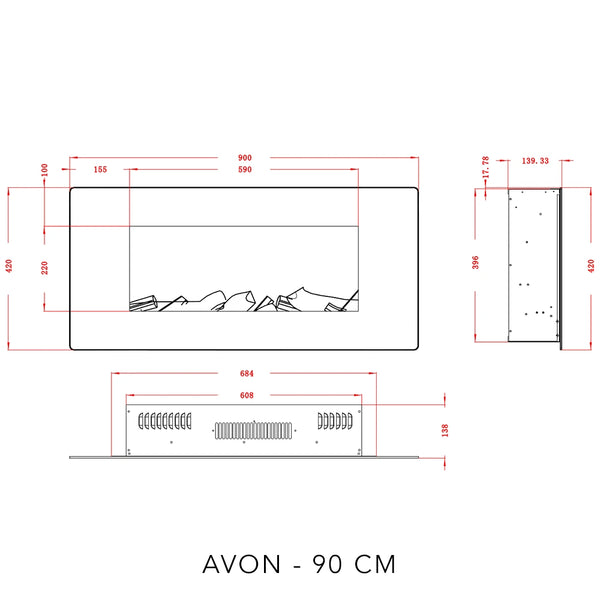 Avon negro chimenea electrica