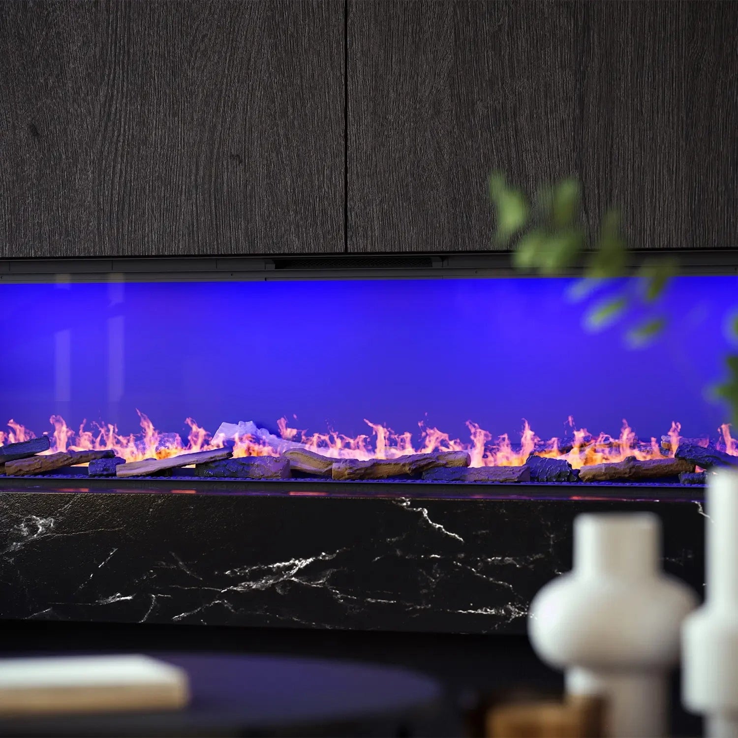 Faber e-SliM Linear 1200-450 I one-sided built-in water vapours fireplace