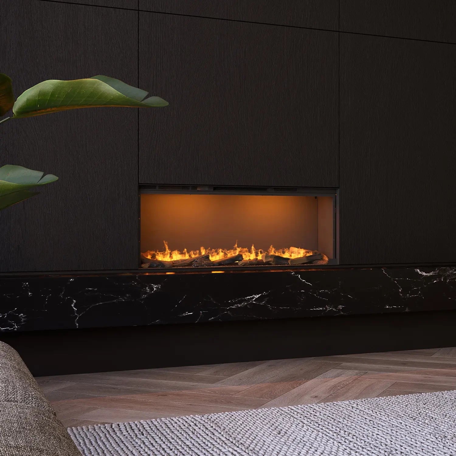 Faber e-SliM Linear 1200-450 I one-sided built-in water vapours fireplace